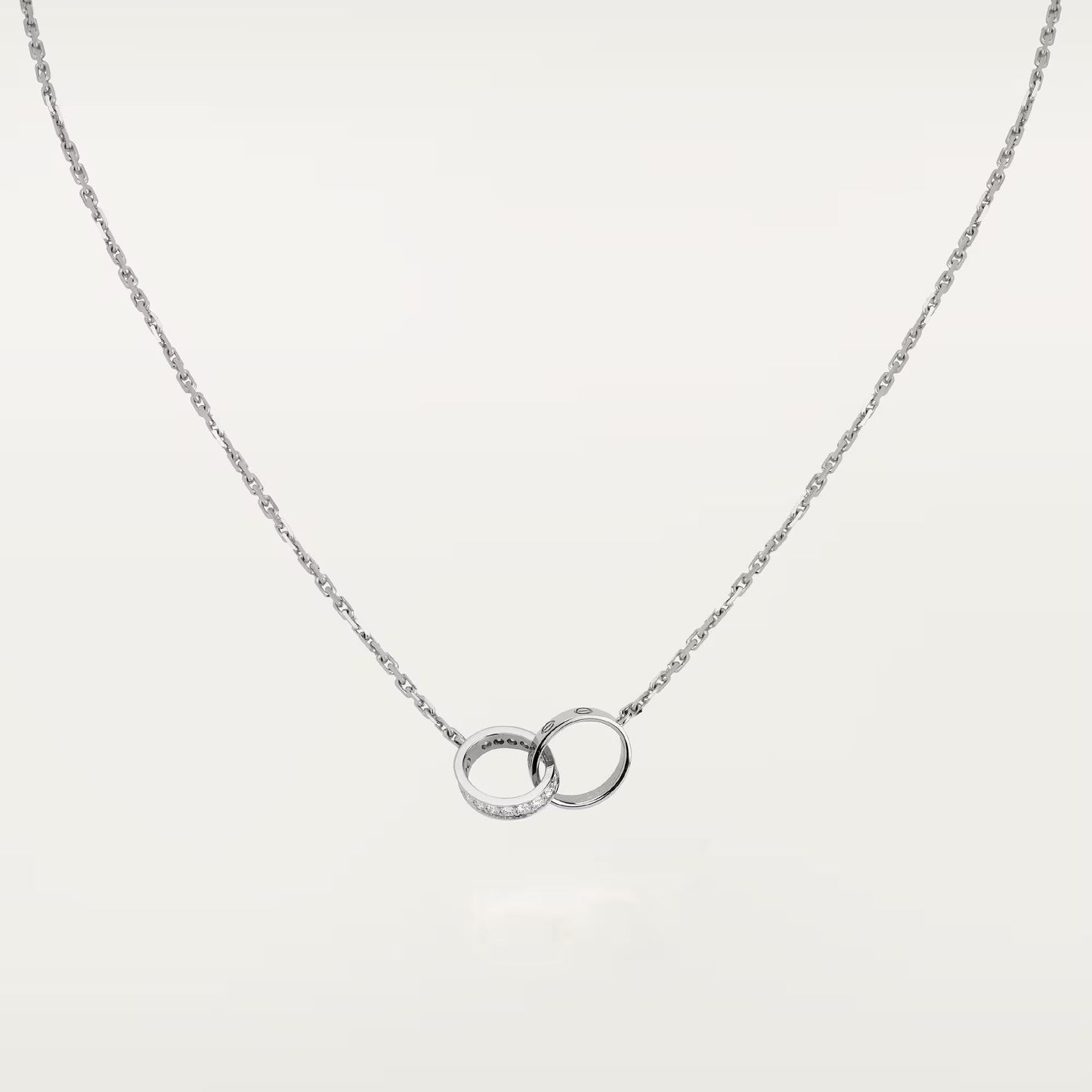 [Lumi Jewelry]LOVE DOUBLE RING HALF DIAMOND NECKLACE