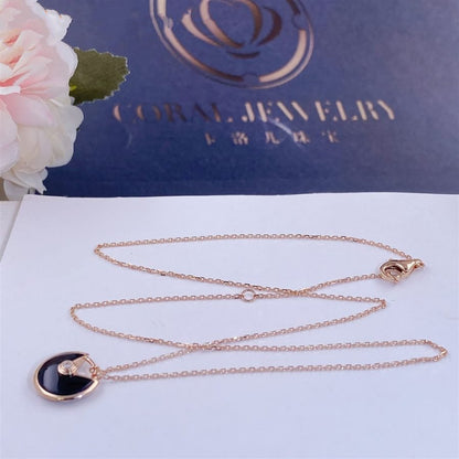 [Lumi Jewelry]AMULETTE ROSE GOLD ONYX NECKLACE