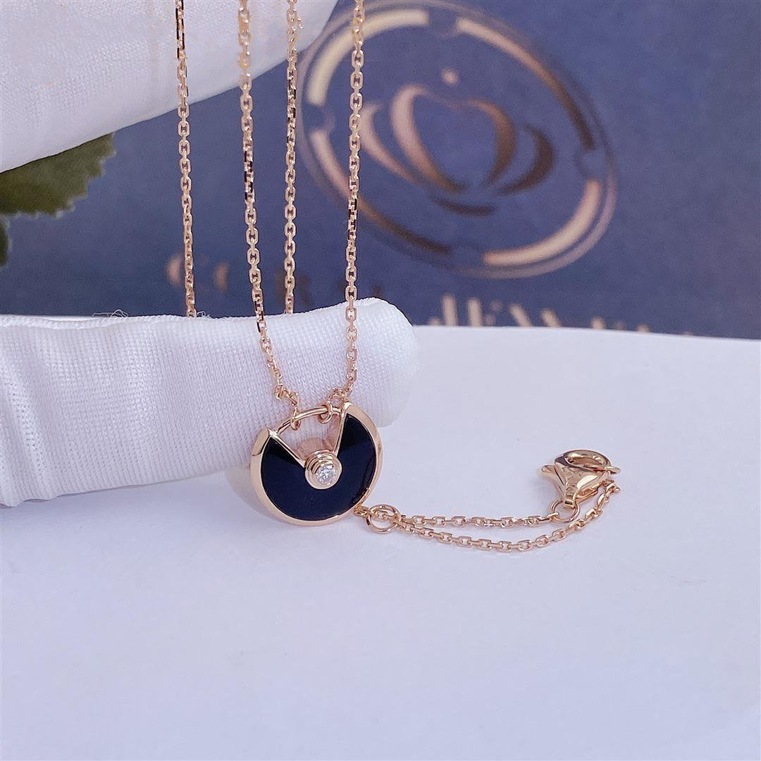 [Lumi Jewelry]AMULETTE ROSE GOLD ONYX NECKLACE