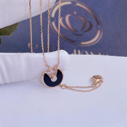 [Lumi Jewelry]AMULETTE ROSE GOLD ONYX NECKLACE