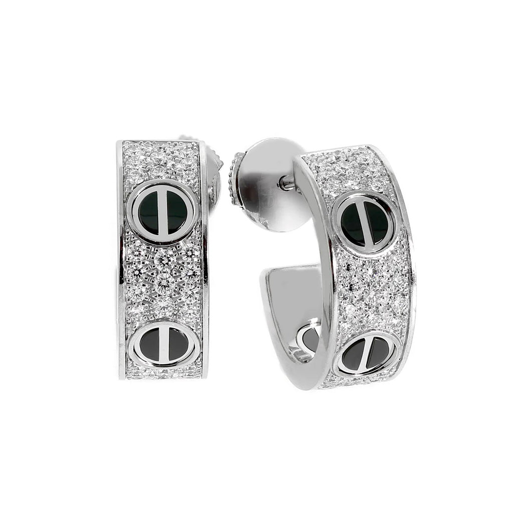 [Lumi Jewelry]LOVE CERAMIC DIAMOND PAVED SILVER EARRINGS