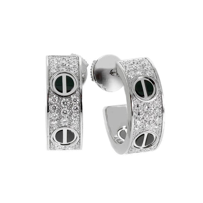[Lumi Jewelry]LOVE CERAMIC DIAMOND PAVED SILVER EARRINGS