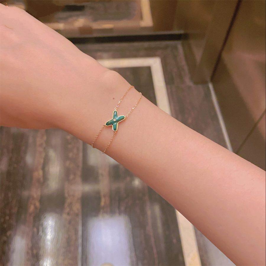 [Lumi Jewelry]JEUX BRACELET MALACHITE PINK GOLD 1 DIAMOND
