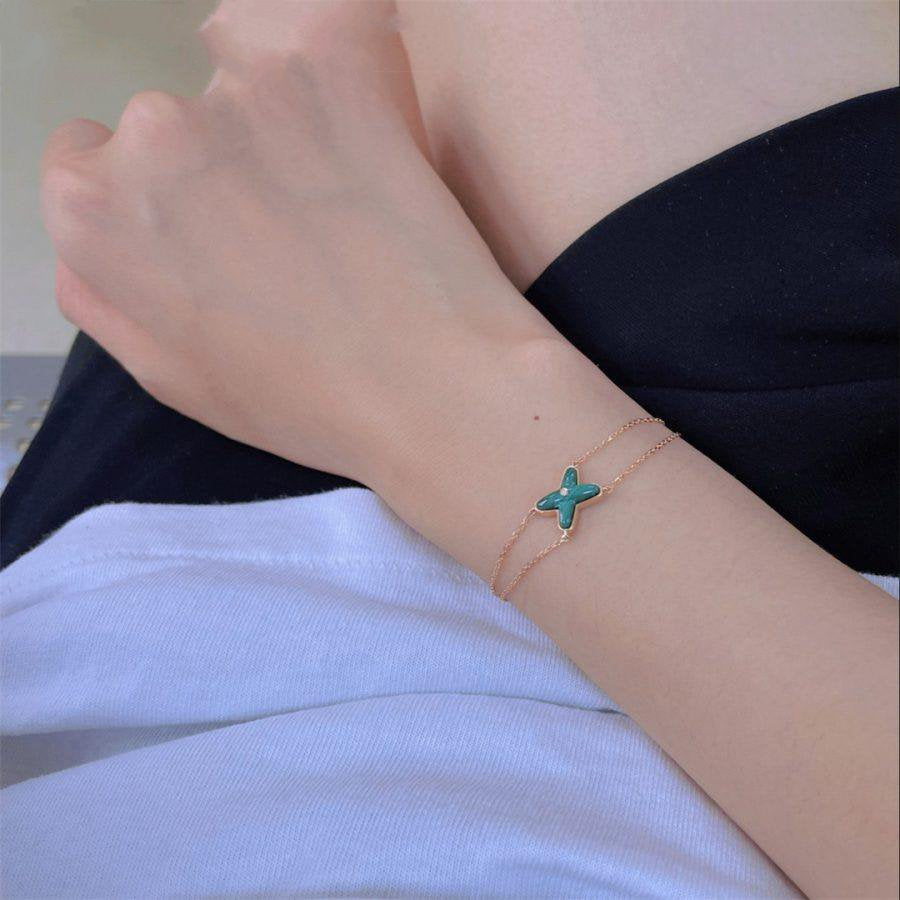 [Lumi Jewelry]JEUX BRACELET MALACHITE PINK GOLD 1 DIAMOND