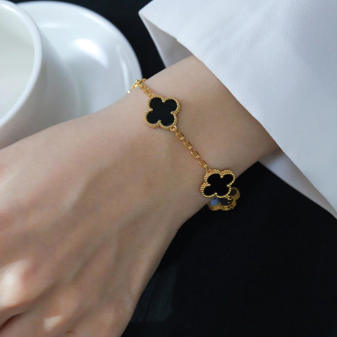 [Lumi Jewelry]CLOVER  5 MOTIFS BLACK ONYX BRACELET