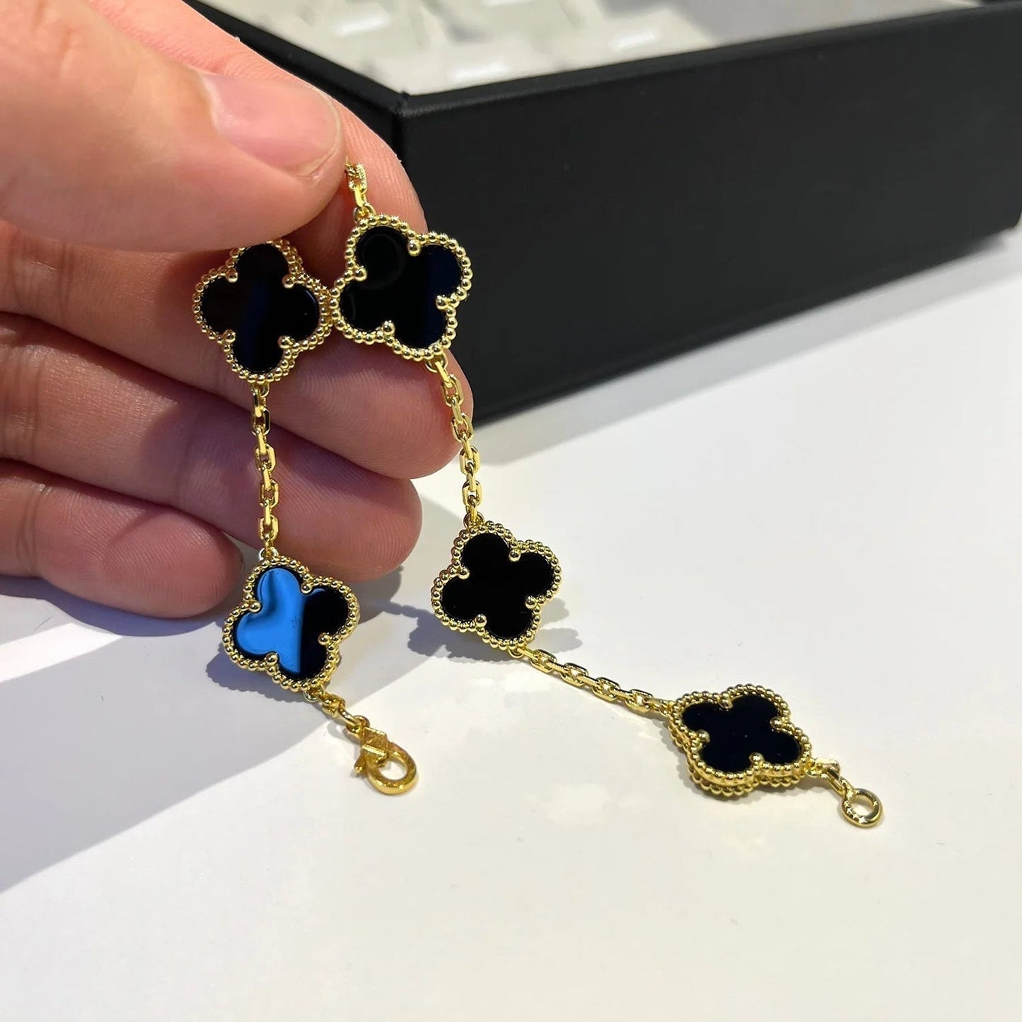 [Lumi Jewelry]CLOVER  5 MOTIFS BLACK ONYX BRACELET