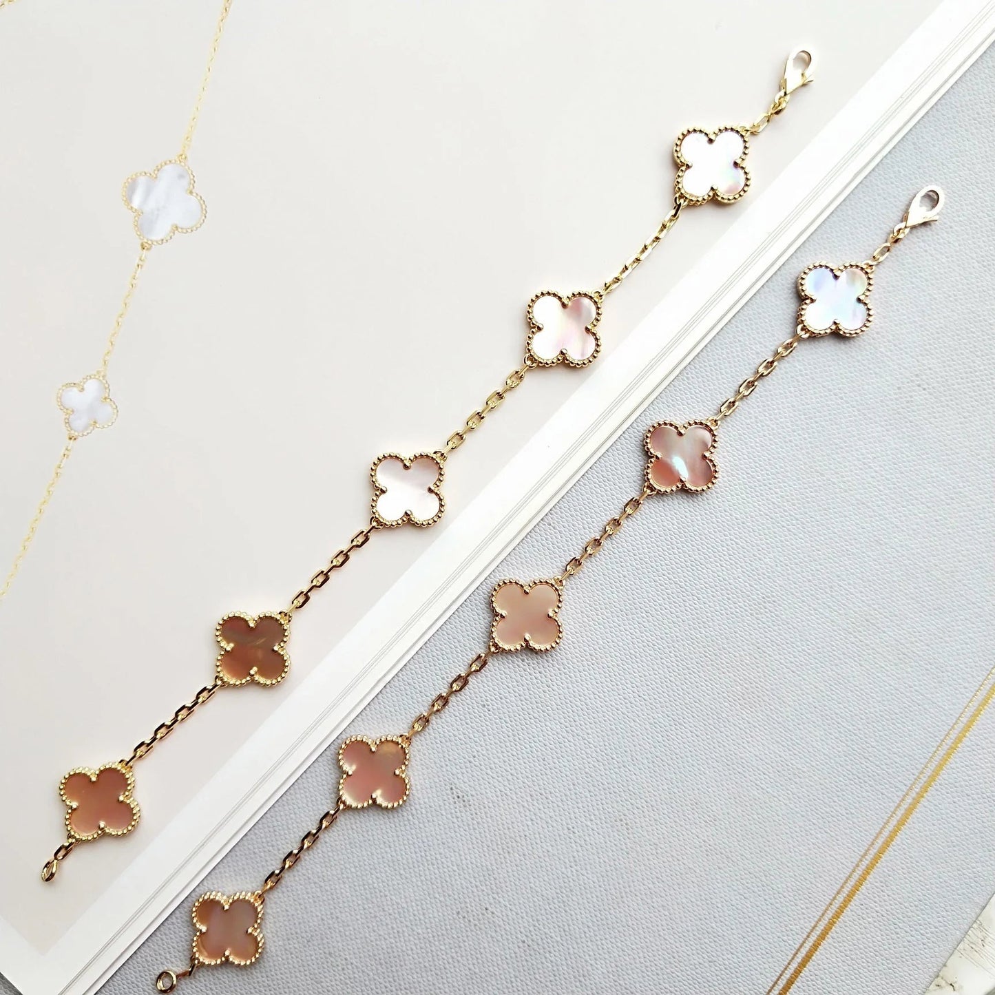 [Lumi Jewelry]CLOVER 5 PINK MOP BRACELET