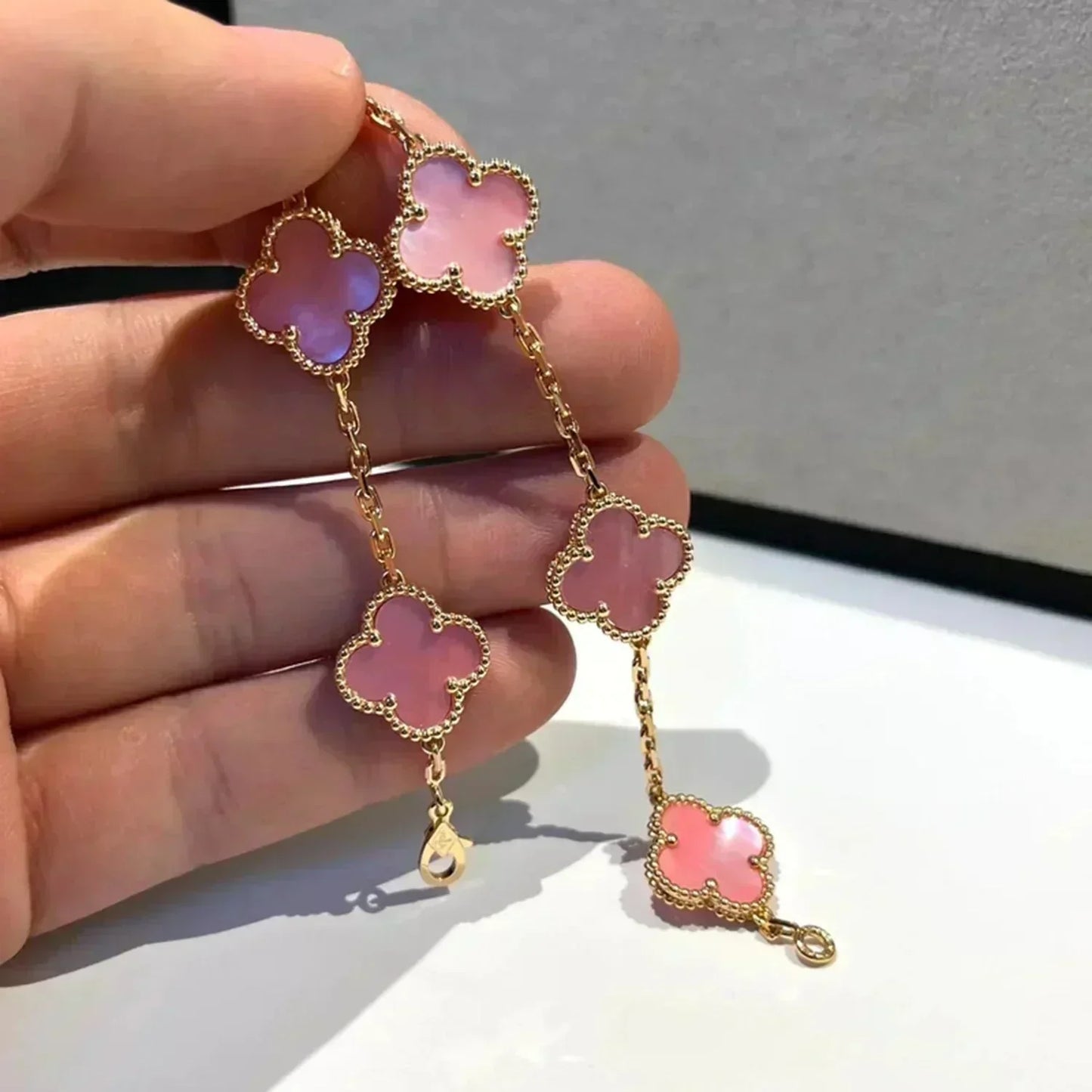 [Lumi Jewelry]CLOVER 5 PINK MOP BRACELET