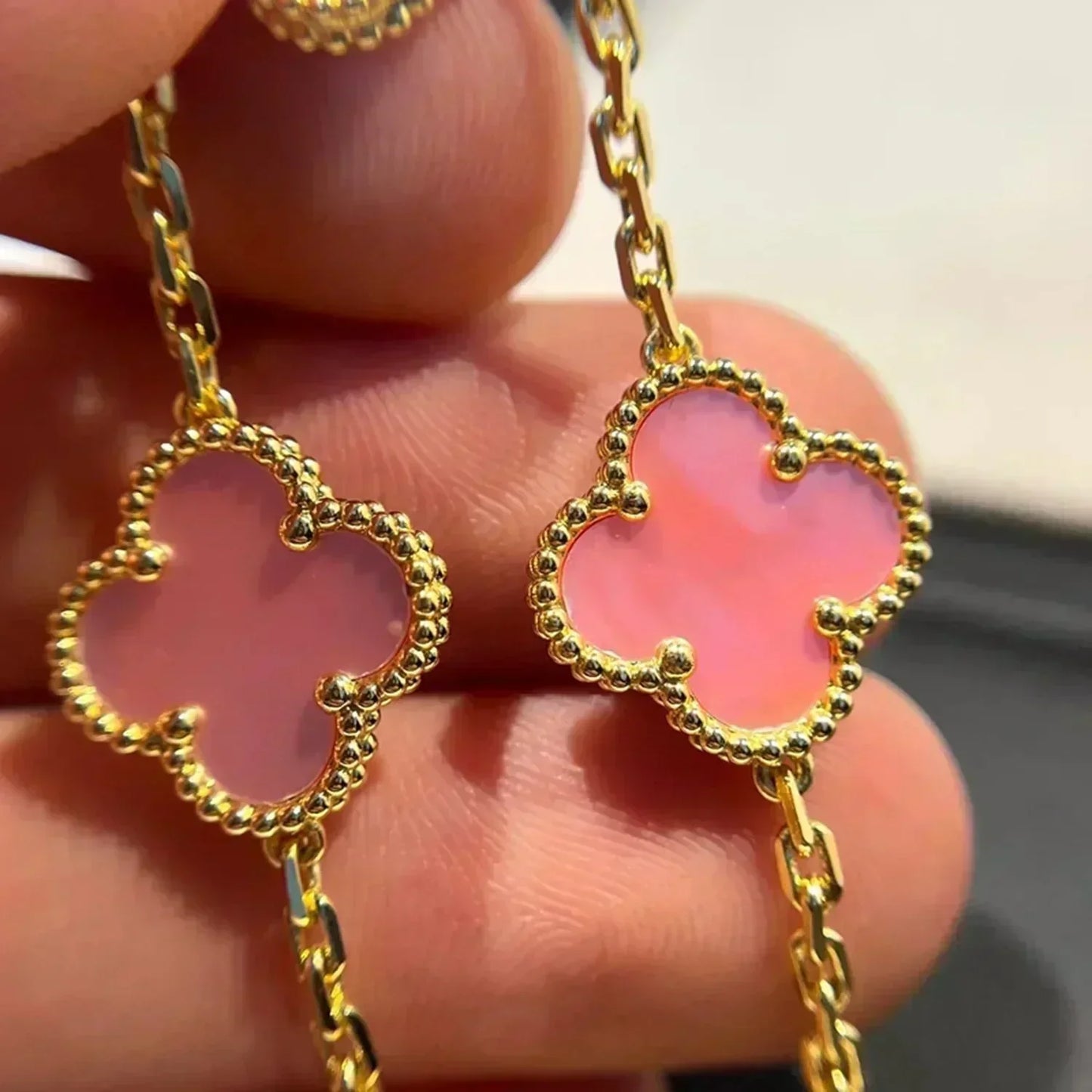 [Lumi Jewelry]CLOVER 5 PINK MOP BRACELET