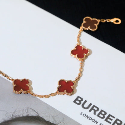 [Lumi Jewelry]CLOVER 5 MOTIFS RED AGATE  BRACELET