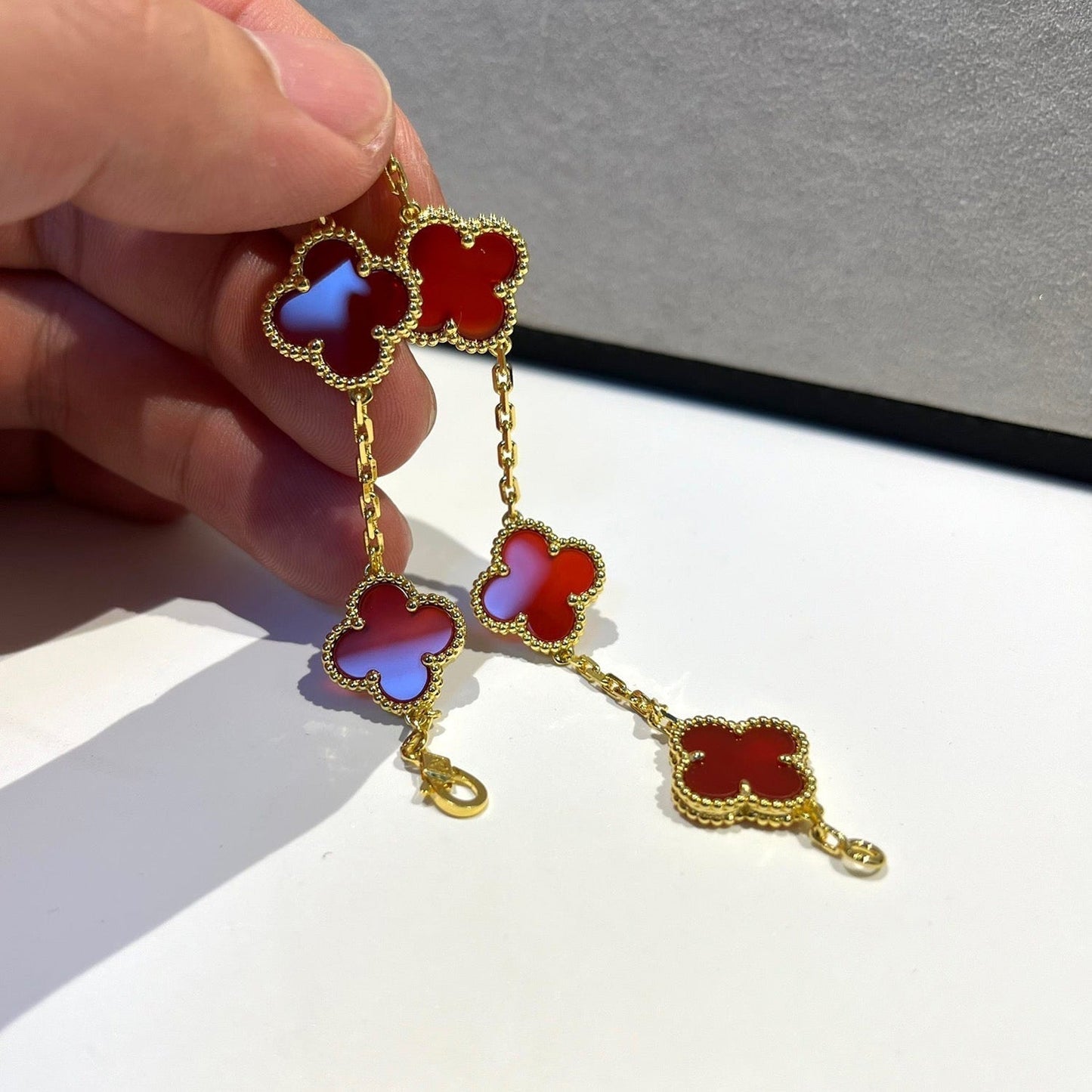 [Lumi Jewelry]CLOVER 5 MOTIFS RED AGATE  BRACELET
