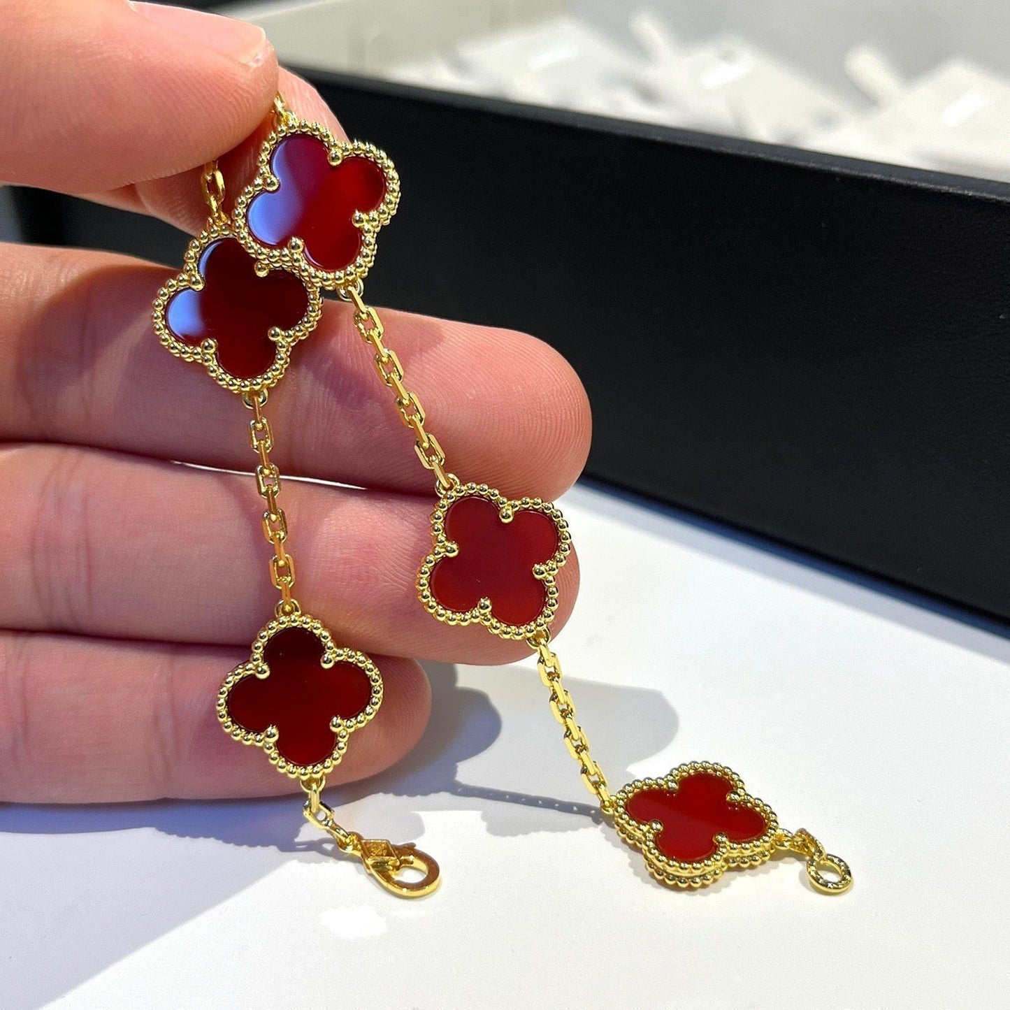 [Lumi Jewelry]CLOVER 5 MOTIFS RED AGATE  BRACELET