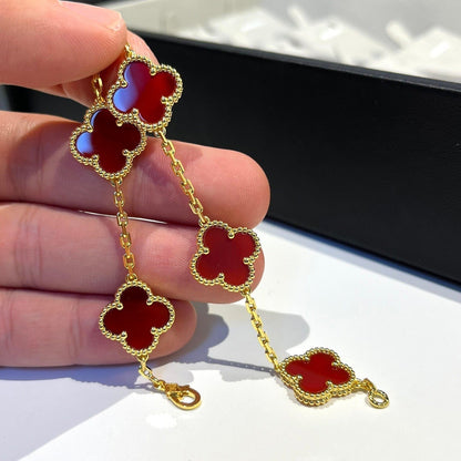 [Lumi Jewelry]CLOVER 5 MOTIFS RED AGATE  BRACELET