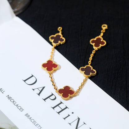 [Lumi Jewelry]CLOVER 5 MOTIFS RED AGATE  BRACELET