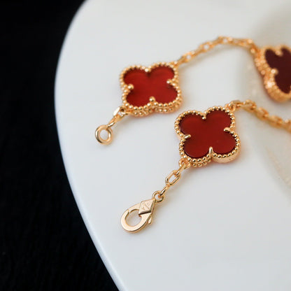[Lumi Jewelry]CLOVER 5 MOTIFS RED AGATE  BRACELET