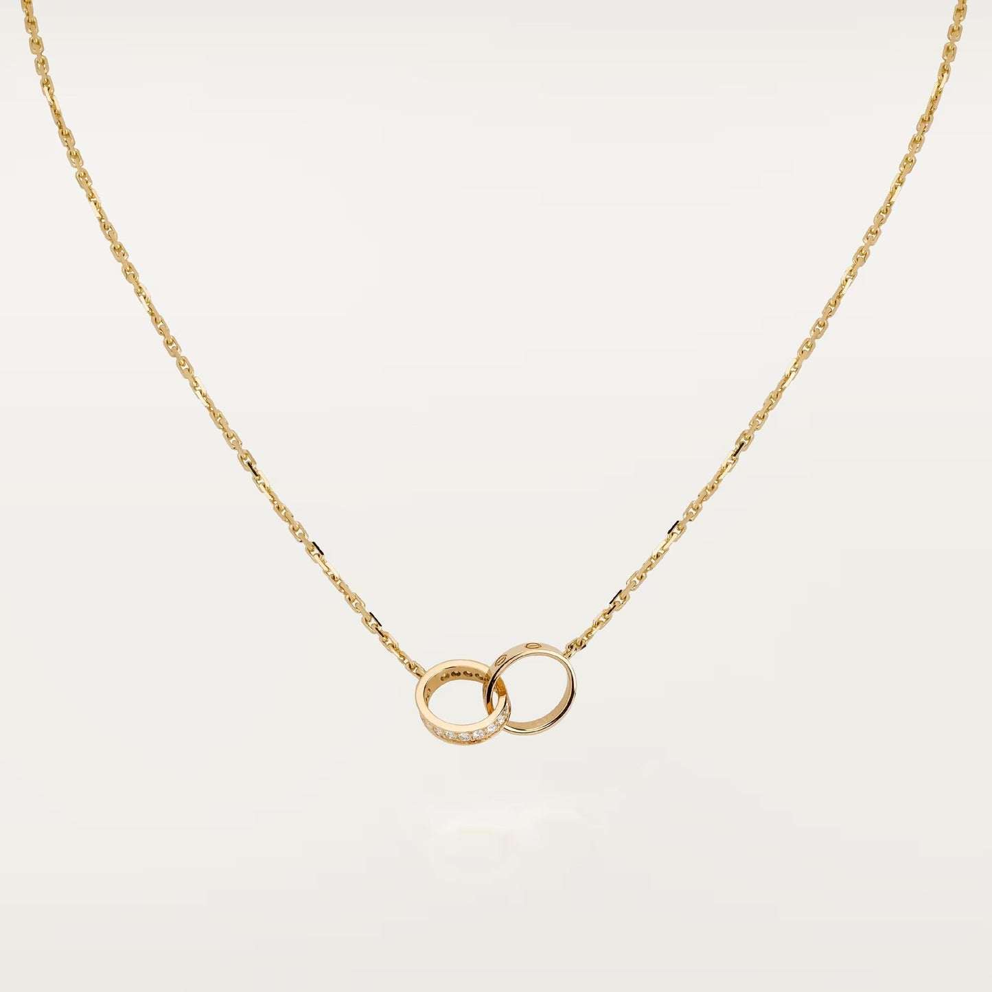[Lumi Jewelry]LOVE DOUBLE RING HALF DIAMOND NECKLACE