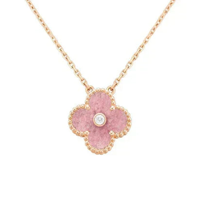 [Lumi Jewelry]CLOVER 15MM DIAMOND RHODONITE NECKLACE