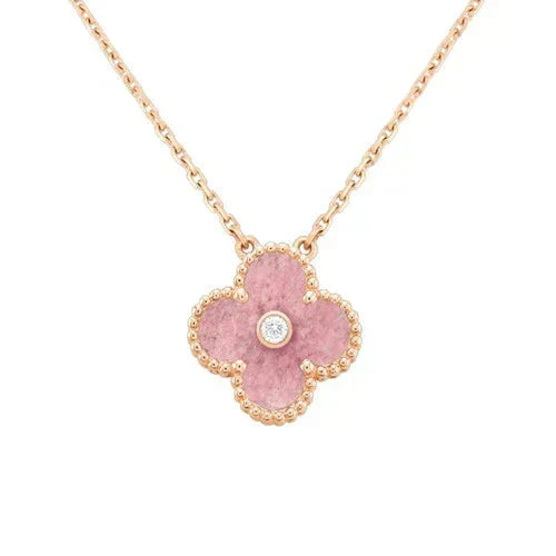 [Lumi Jewelry]CLOVER 15MM DIAMOND RHODONITE NECKLACE
