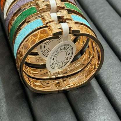 [Lumi Jewellery]New H Full Diamond Bracelet, Luxury Premium Version, Genuine Crocodile Leather