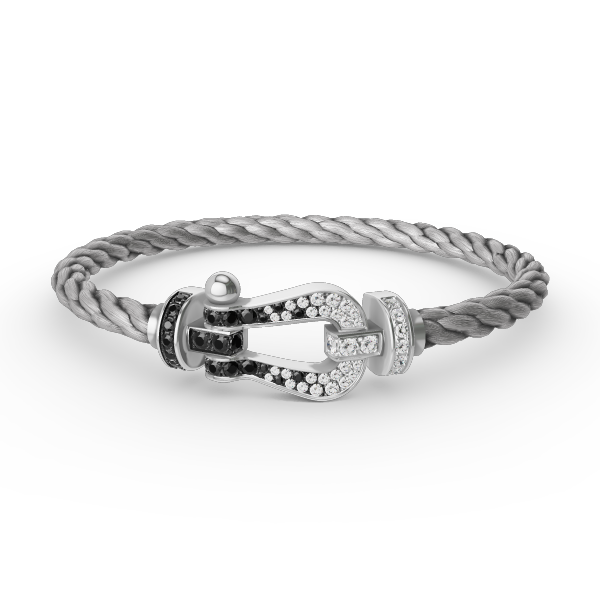 [Lumi Jewelry]FORCE LARGE HORSESHOE BLACK WHITE DIAMOND BRACELET SILVER