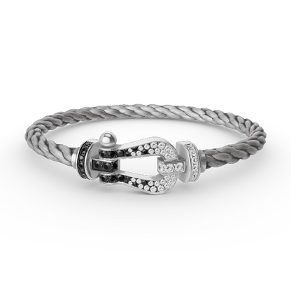 [Lumi Jewelry]FORCE LARGE HORSESHOE BLACK WHITE DIAMOND BRACELET SILVER