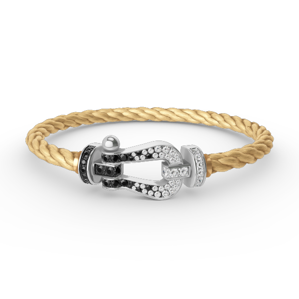[Lumi Jewelry]FORCE LARGE HORSESHOE BLACK WHITE DIAMOND BRACELET SILVER