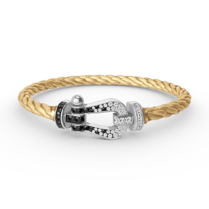 [Lumi Jewelry]FORCE LARGE HORSESHOE BLACK WHITE DIAMOND BRACELET SILVER