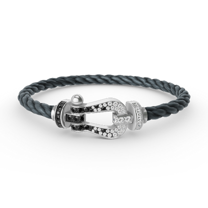 [Lumi Jewelry]FORCE LARGE HORSESHOE BLACK WHITE DIAMOND BRACELET SILVER