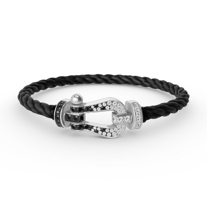 [Lumi Jewelry]FORCE LARGE HORSESHOE BLACK WHITE DIAMOND BRACELET SILVER