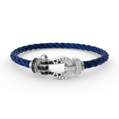[Lumi Jewelry]FORCE LARGE HORSESHOE BLACK WHITE DIAMOND BRACELET SILVER