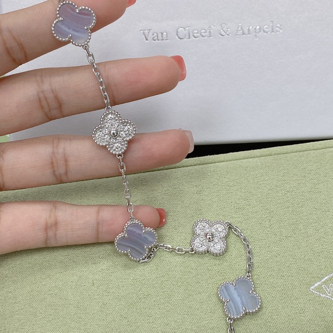 [Lumi Jewelry]CLOVER  5 MOTIF DIAMOND PURPLE CHALCEDONY BRACELET SILVER
