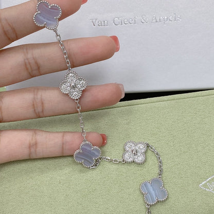 [Lumi Jewelry]CLOVER  5 MOTIF DIAMOND PURPLE CHALCEDONY BRACELET SILVER