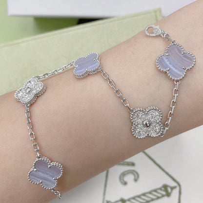 [Lumi Jewelry]CLOVER  5 MOTIF DIAMOND PURPLE CHALCEDONY BRACELET SILVER