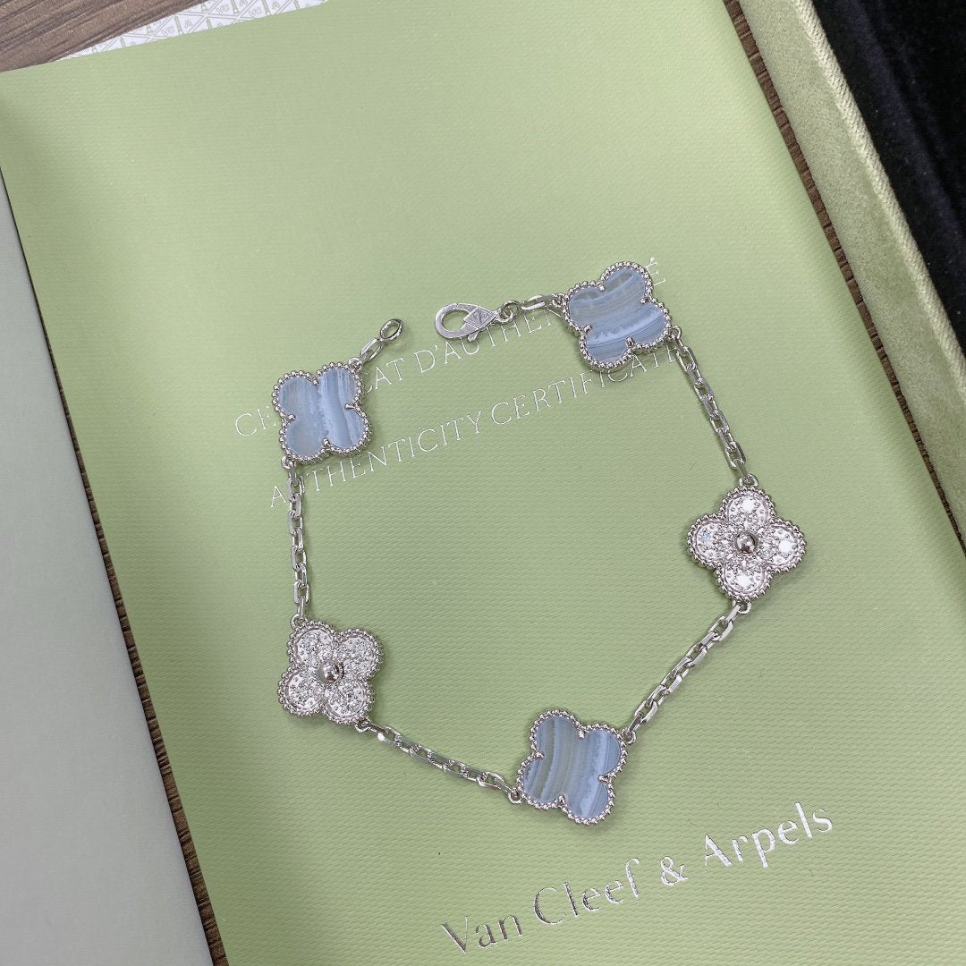 [Lumi Jewelry]CLOVER  5 MOTIF DIAMOND PURPLE CHALCEDONY BRACELET SILVER
