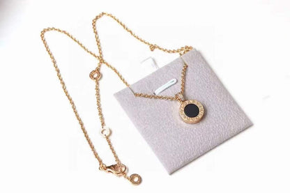 [Lumi Jewelry]Reversible Onyx MOP Diamond Circle Pendant Necklace