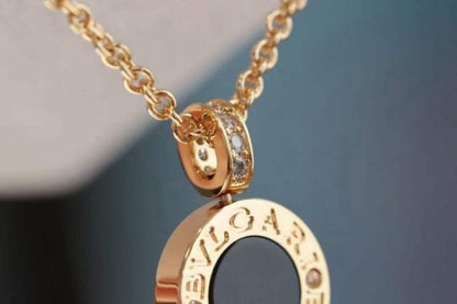 [Lumi Jewelry]Reversible Onyx MOP Diamond Circle Pendant Necklace