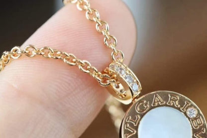 [Lumi Jewelry]Reversible Onyx MOP Diamond Circle Pendant Necklace