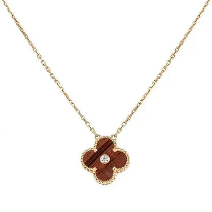 [Lumi Jewelry]CLOVER 15MM DIAMOND AND YELLOW TIGER'S EYE AGATE necklace