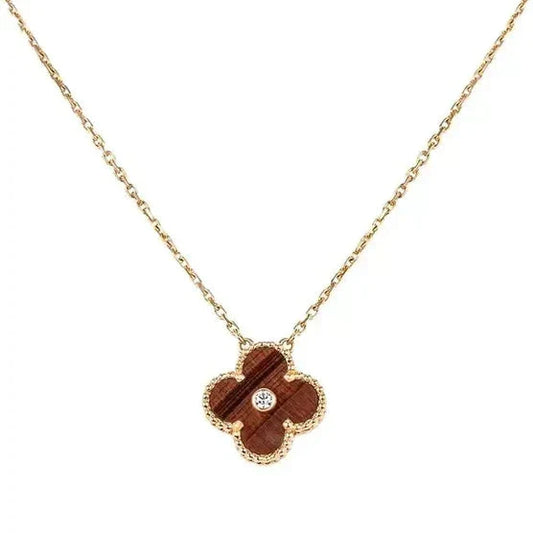 [Lumi Jewelry]CLOVER 15MM DIAMOND AND YELLOW TIGER'S EYE AGATE necklace