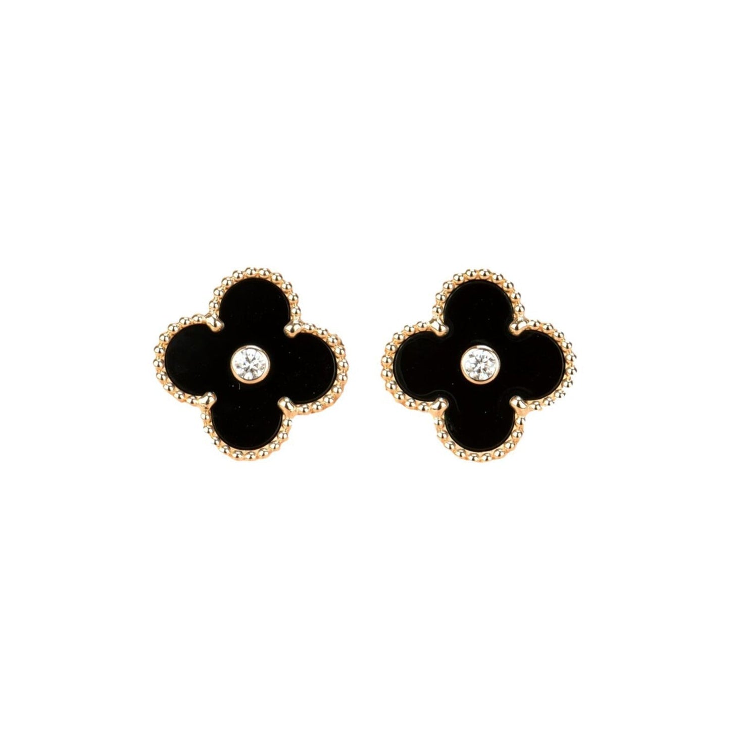 [Lumi Jewelry]CLOVER MEDIUM 1 MOTIFS ONYX DIAMOND EARRINGS