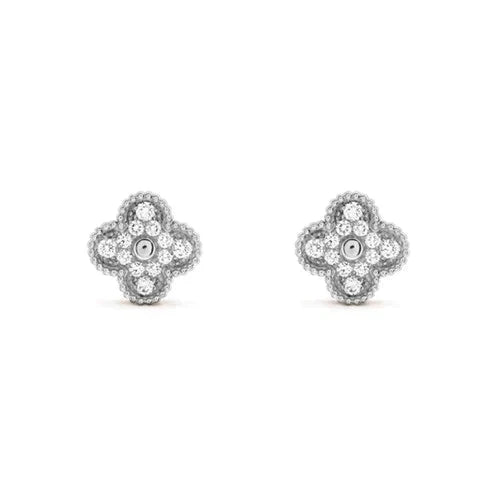[Lumi Jewelry]CLOVER 1 MOTIFS DIAMOND STUD EARRINGS SILVER