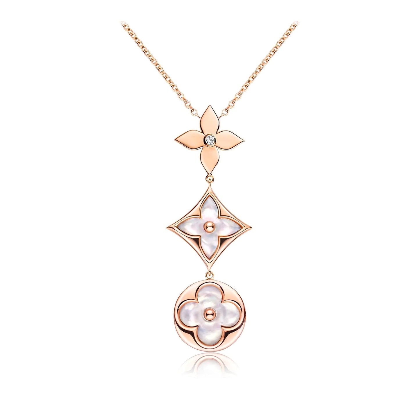 [Lumi Jewelry]COLOR BLOSSOM LARIAT NECKLACE PINK GOLD WHITE MOTHER PEARL AND DIAMOND