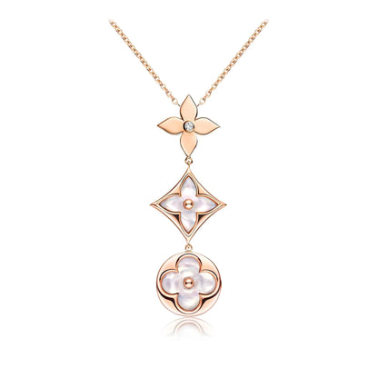 [Lumi Jewelry]COLOR BLOSSOM LARIAT NECKLACE PINK GOLD WHITE MOTHER PEARL AND DIAMOND