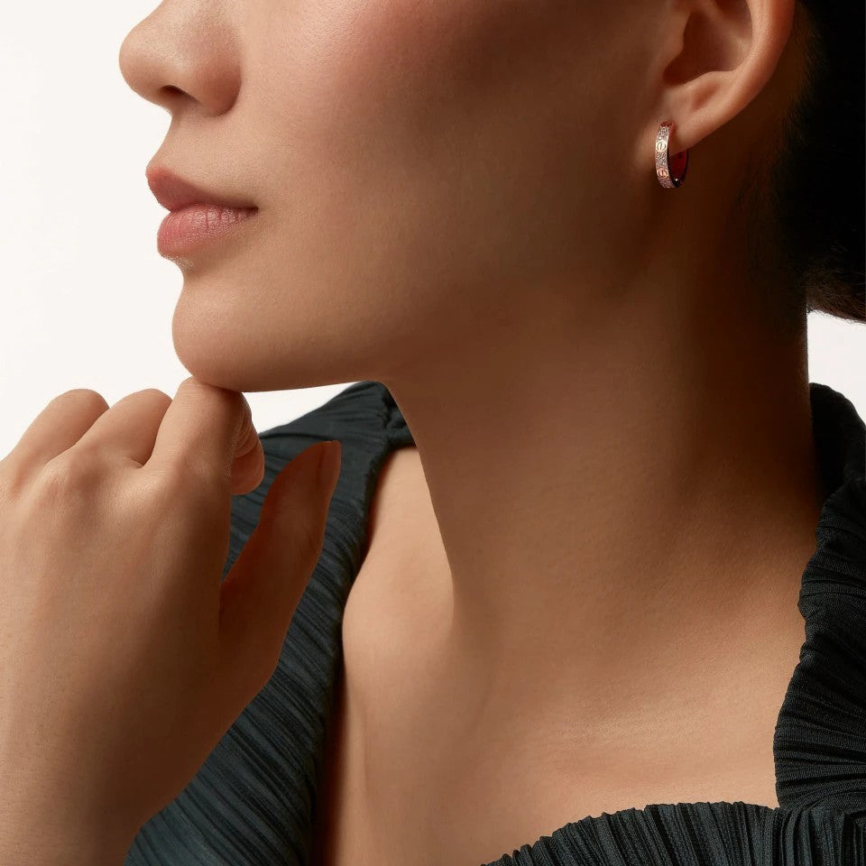 [Lumi Jewelry]LOVE 3.3MM DANGLE HALF DIAMOND EARRINGS