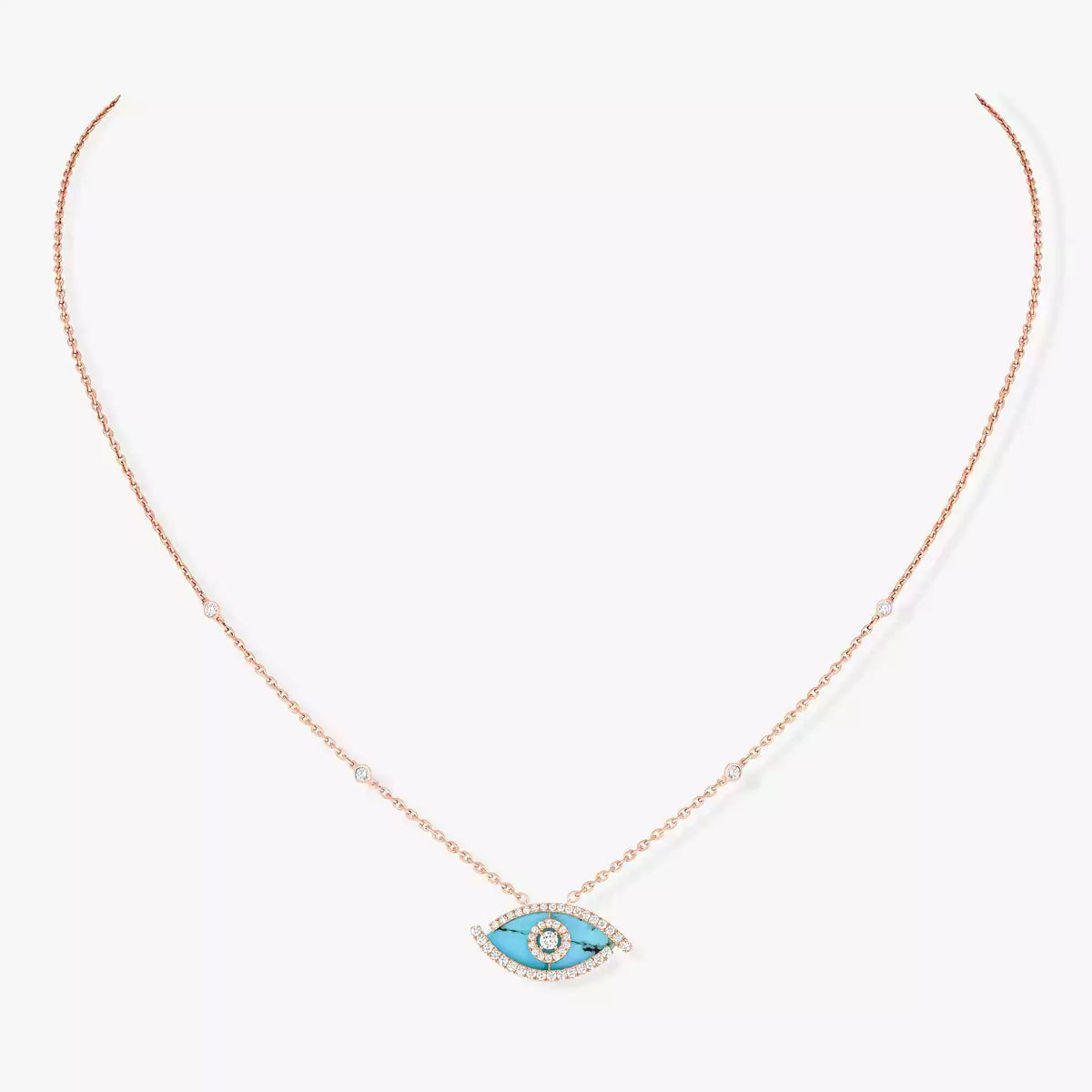[Lumi Jewelery]Lucky Eye Diamond Necklace in Rose Gold and Turquoise