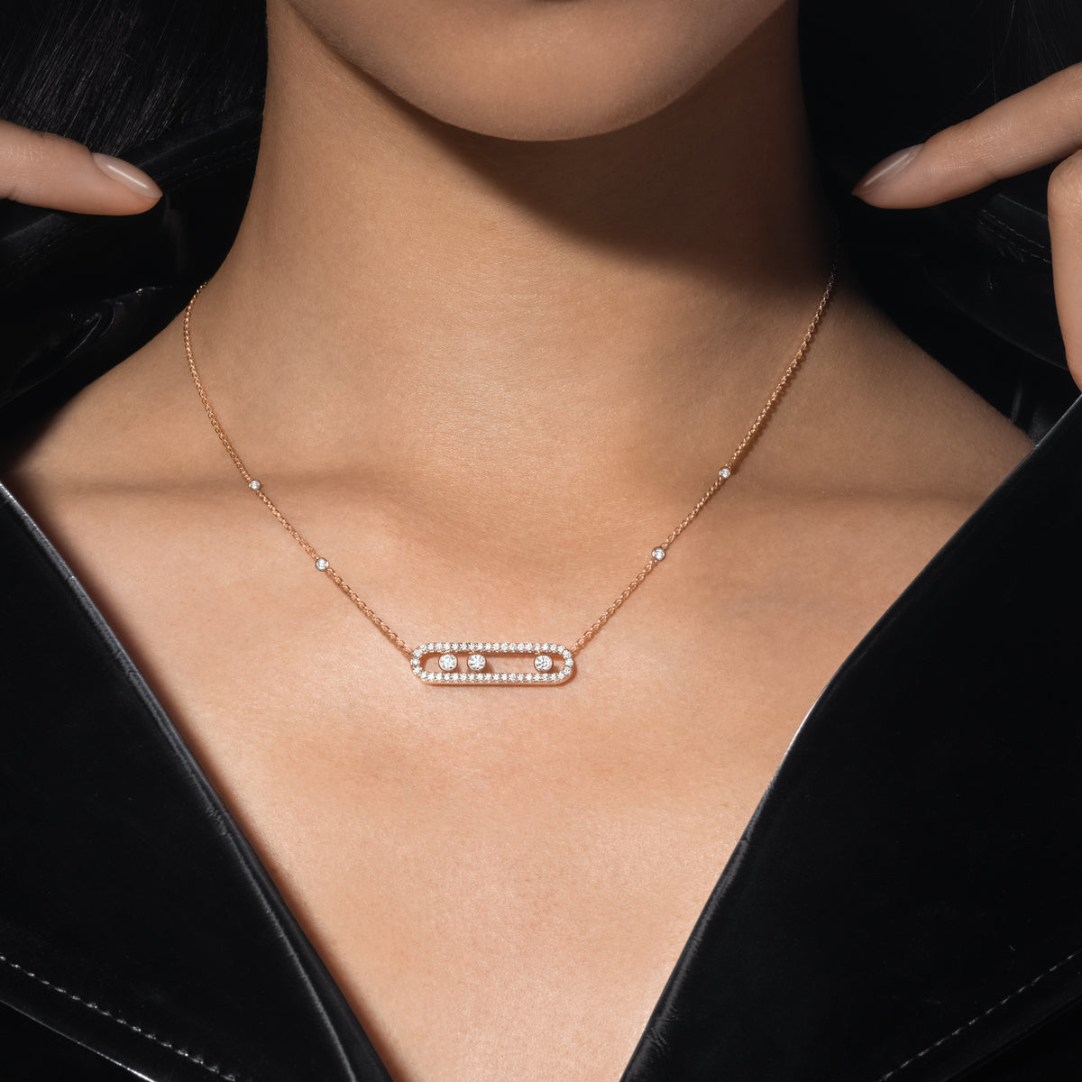 [Lumi Jewelery] Move Pave_ Rose Gold Diamond Necklace