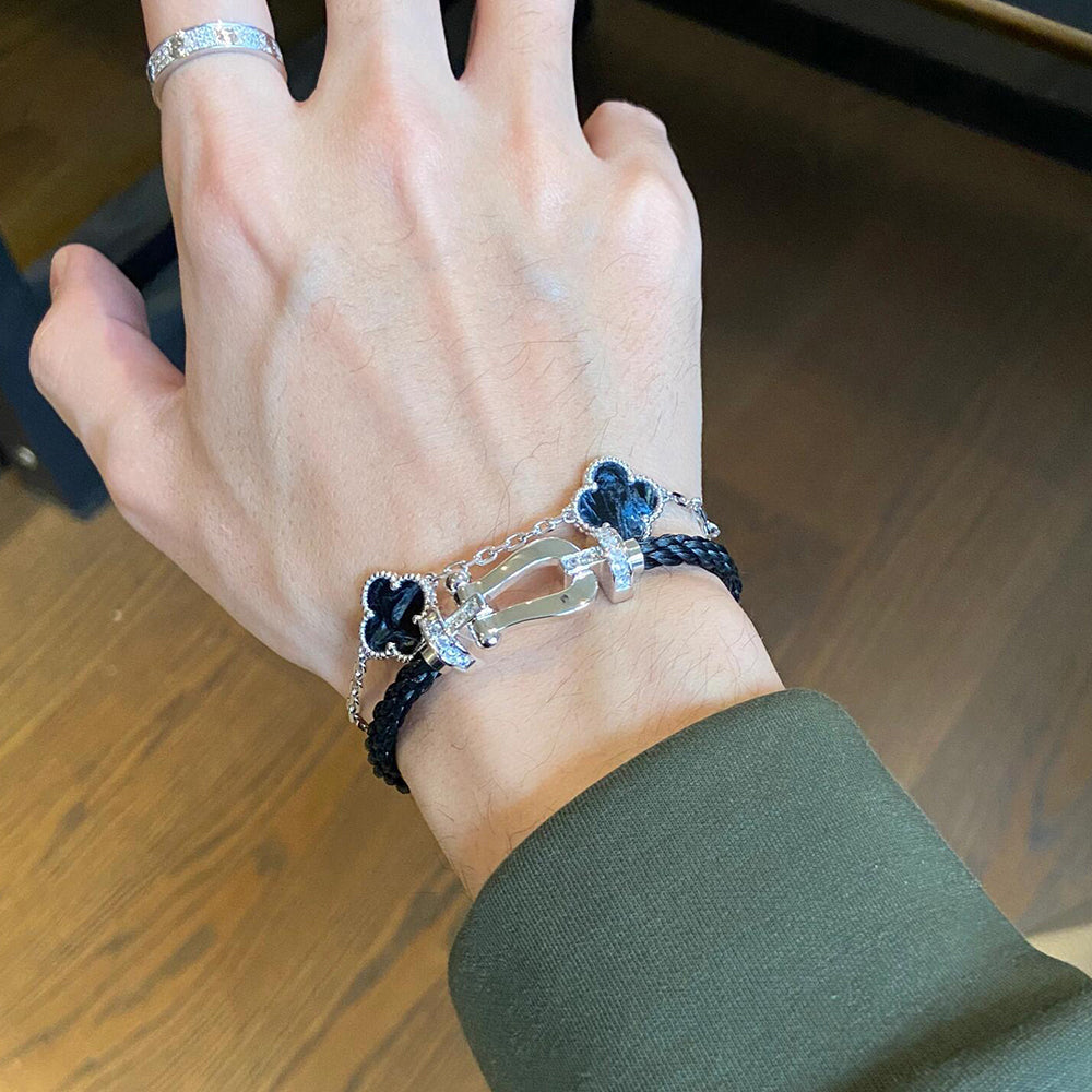[Lumi Jewelry]CLOVER 5 MOTIF PIETERSITE SILVER BRACELET