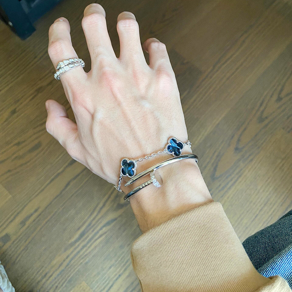 [Lumi Jewelry]CLOVER 5 MOTIF PIETERSITE SILVER BRACELET
