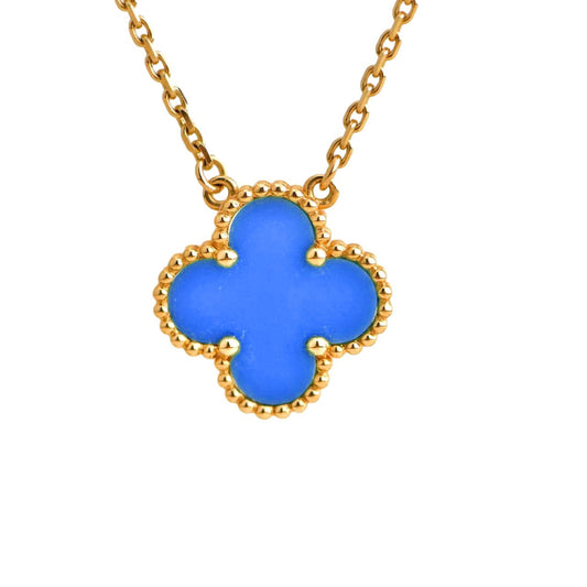 [Lumi Jewelry]CLOVER 15MM BLUE AGATE NECKLACE