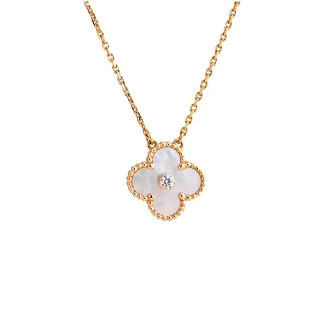 [Lumi Jewelry]CLOVER 15MM DIAMOND WHITE FRITILLARIA NECKLACE